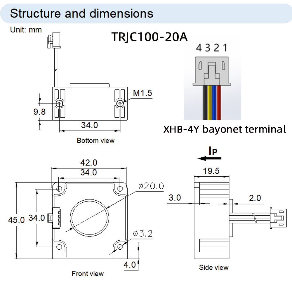 Current sensor for measurement TRJC100-20A