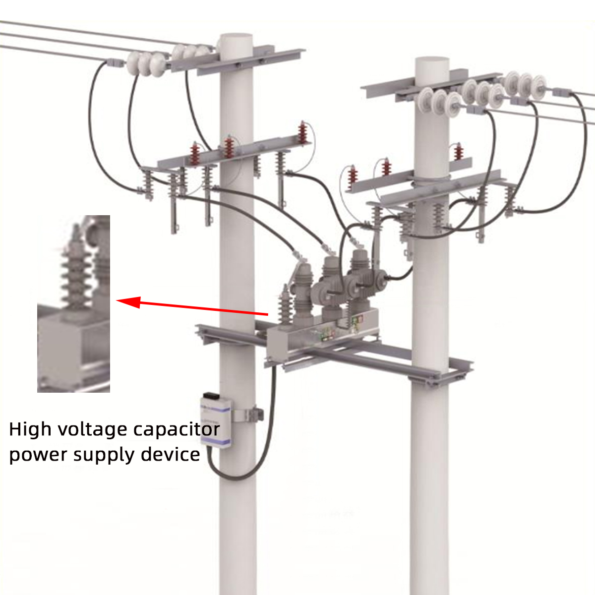 High voltage capacitor power taking device