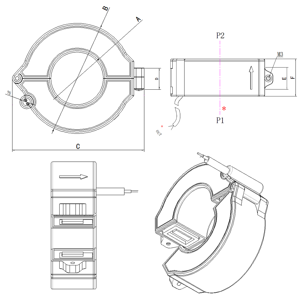 F Series Split-core Type Outdoor Waterproof Current Transformer (Round Hanging Wire Type)